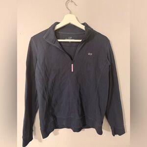 Vineyard Vines Navy Quarter-Zip with Pink Zipper Pull